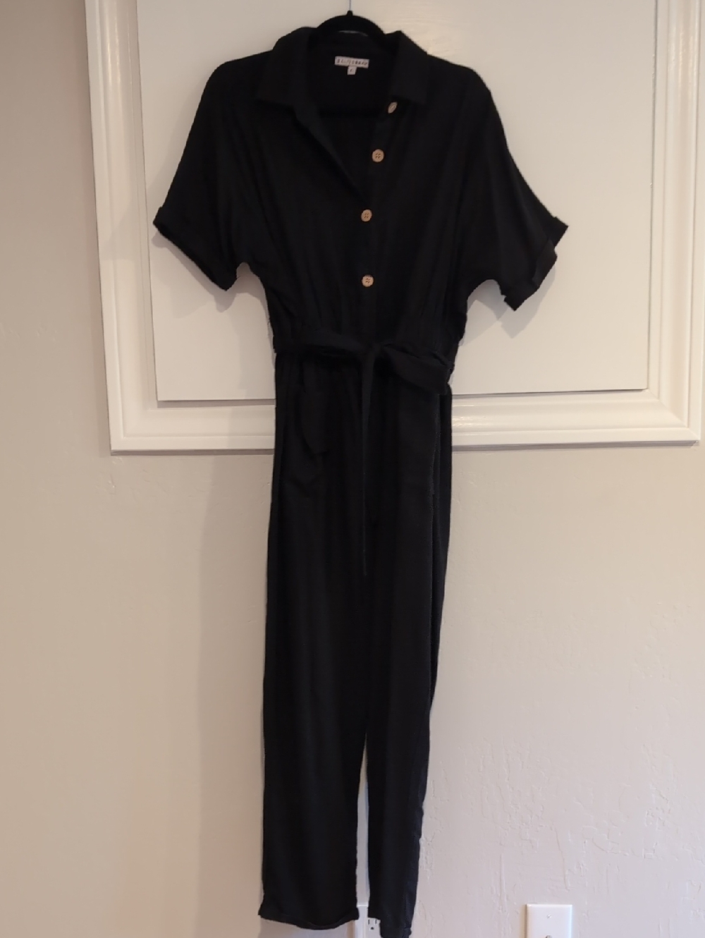 Baltic Born Black Button-Front Jumpsuit with Wood Buttons, Large